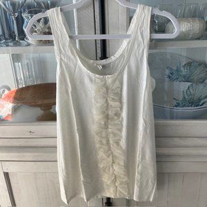 JCREW LACE RUFFLE TANK IVORY COTTON LINEN SIZE M NWT